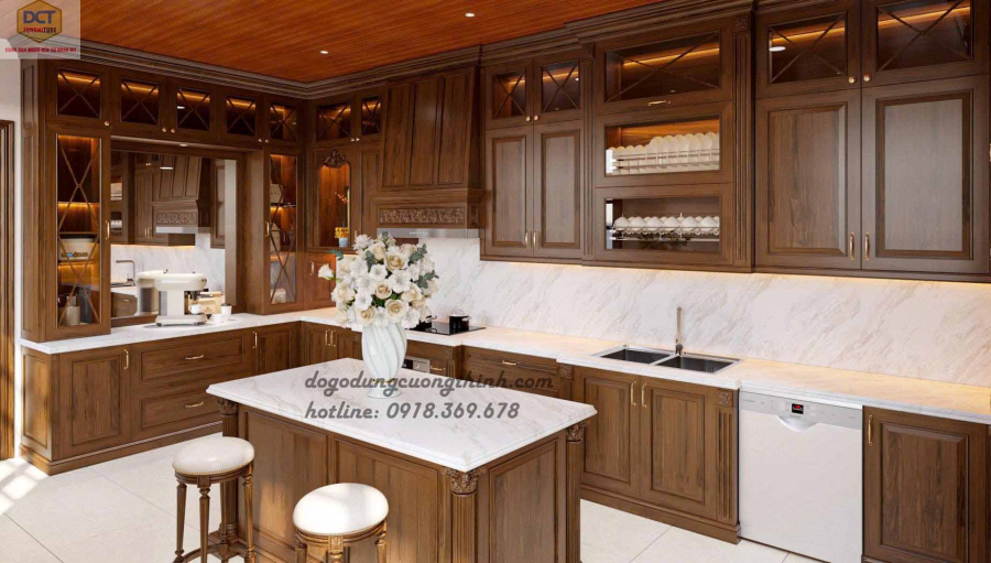 Tủ bếp hiện đại gỗ óc chó cao cấp TB56